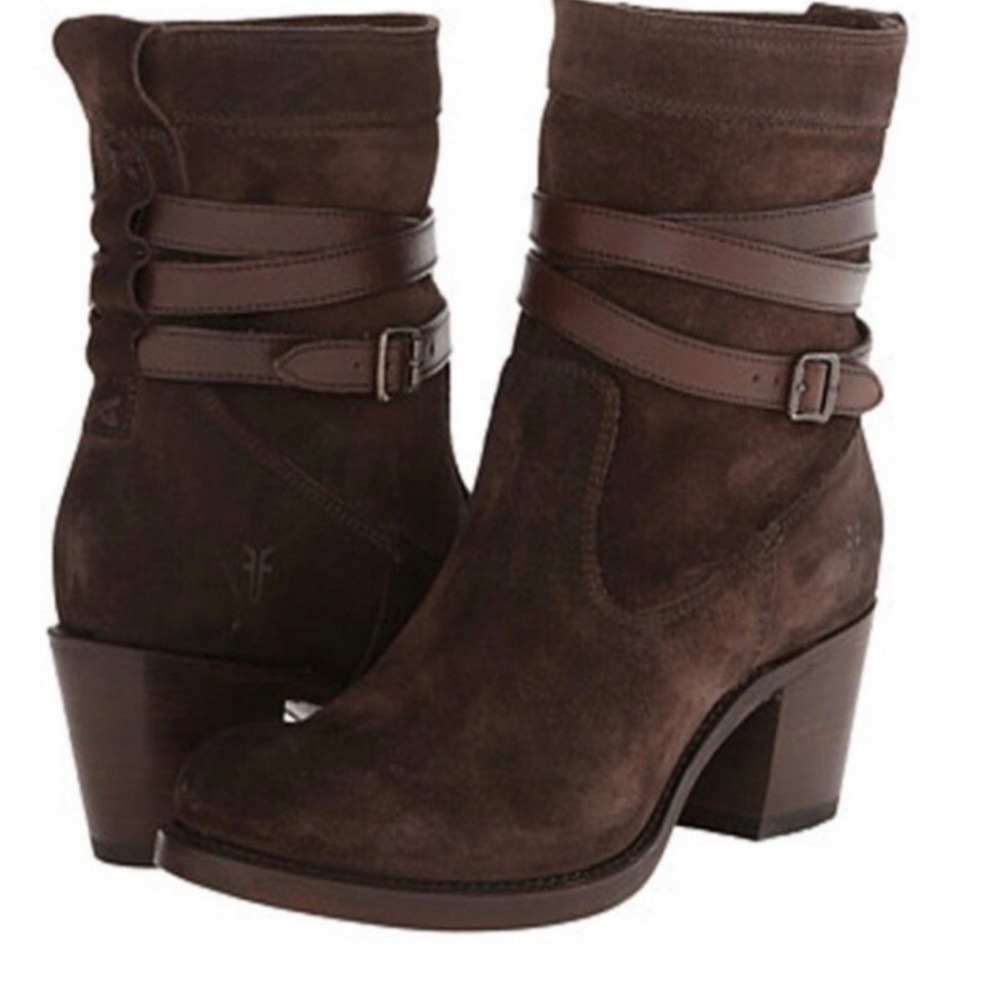 Frye Jane Brown Suede Strappy Short Boot 9.5B